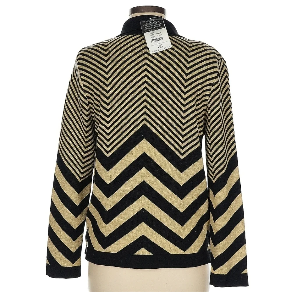 DD Collection Cardigan Luxury Chevron Black and Gold, Silk Blend, Size M - Picture 2 of 8